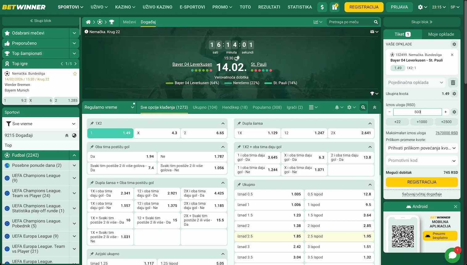 BetWinner sportsko klađenje