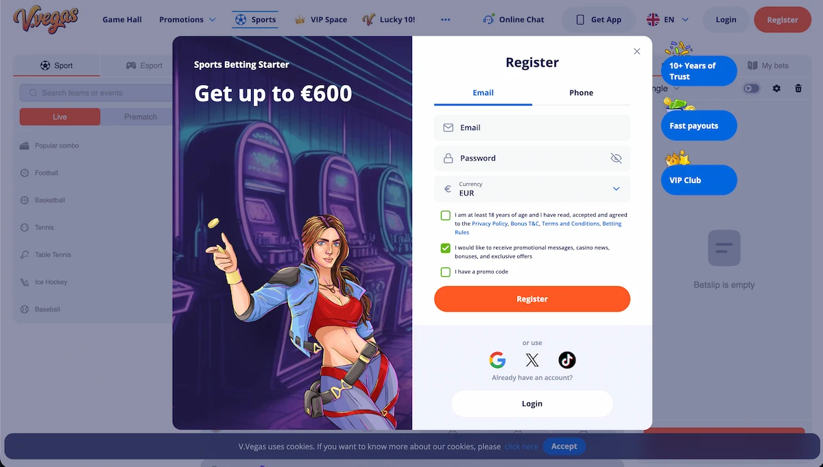 V.Vegas registracija