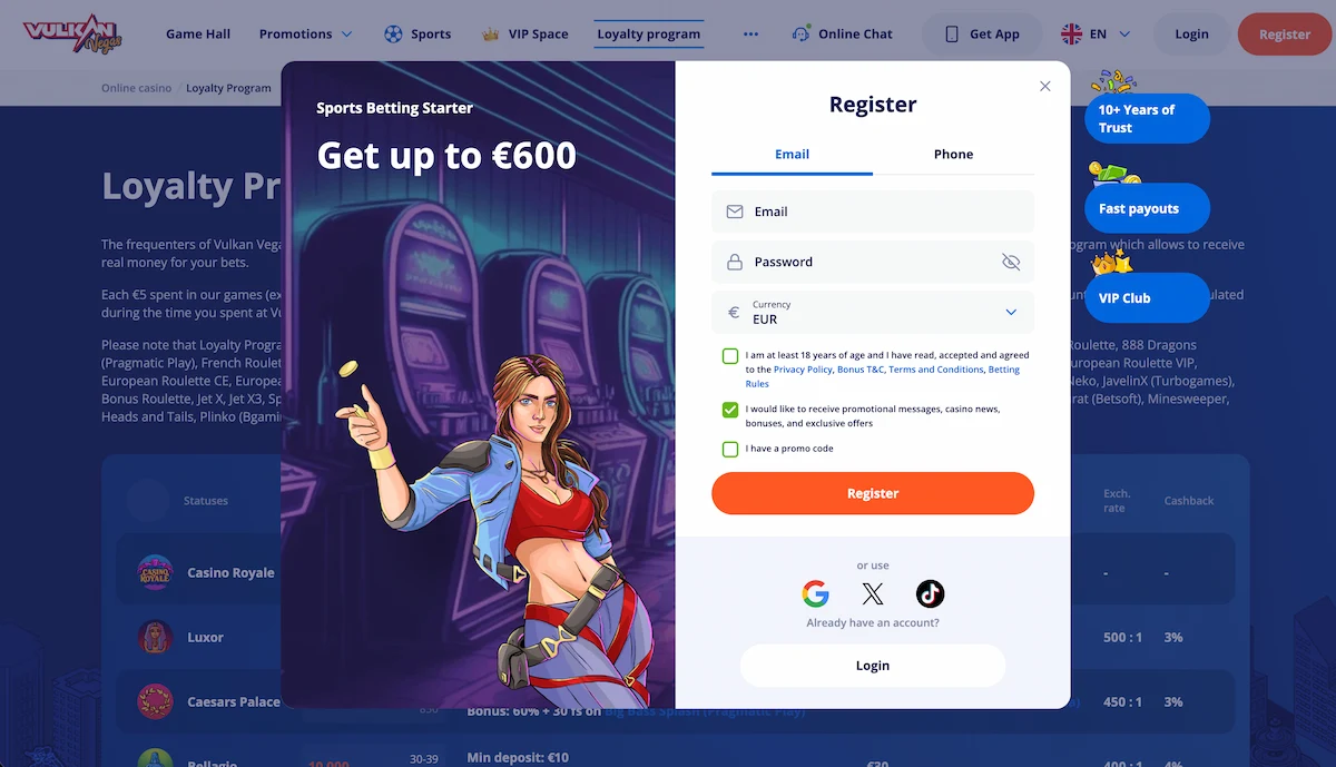 Vulkan Vegas registracija