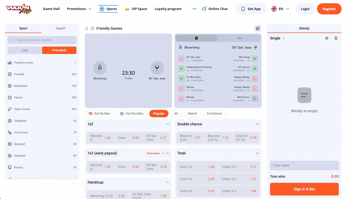 Vulkan Vegas sportsko klađenje