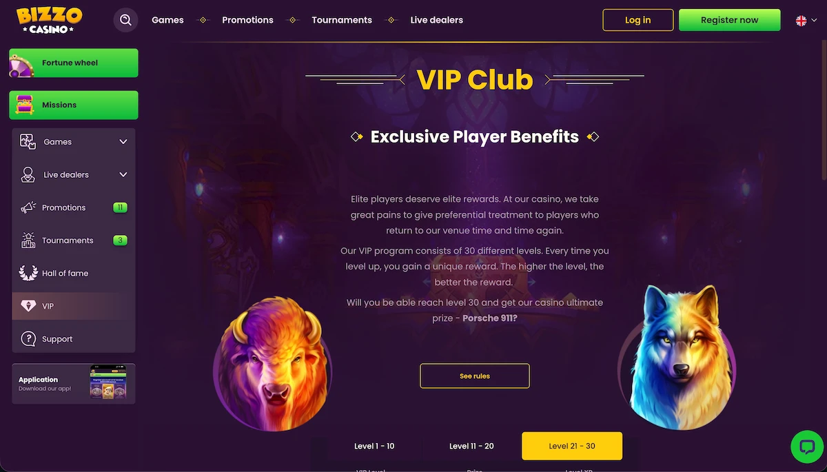 Bizzo Casino VIP nivoi