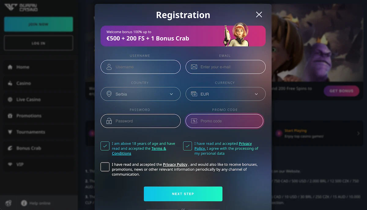 Buran Casino registracija