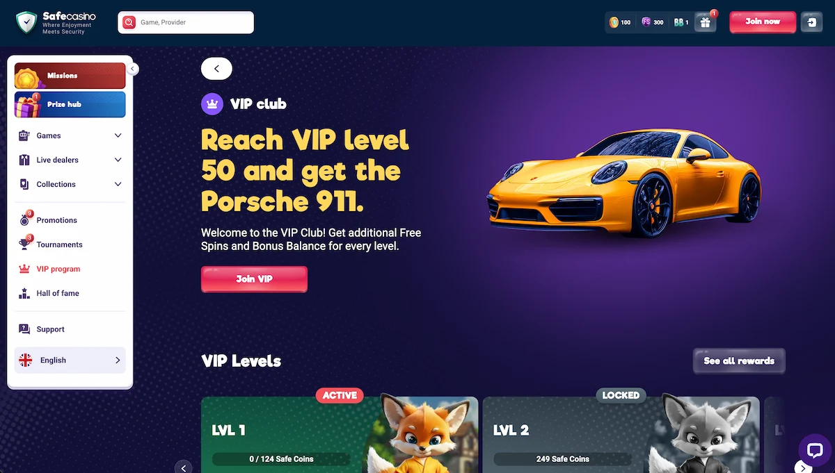 SafeCasino VIP nivoi