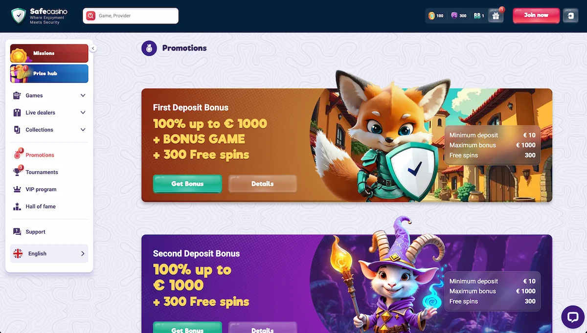 SafeCasino bonus dobrodošlice