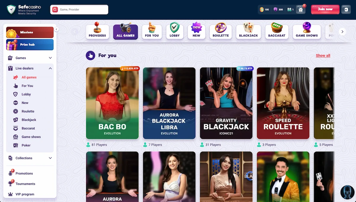 SafeCasino uživo kazino