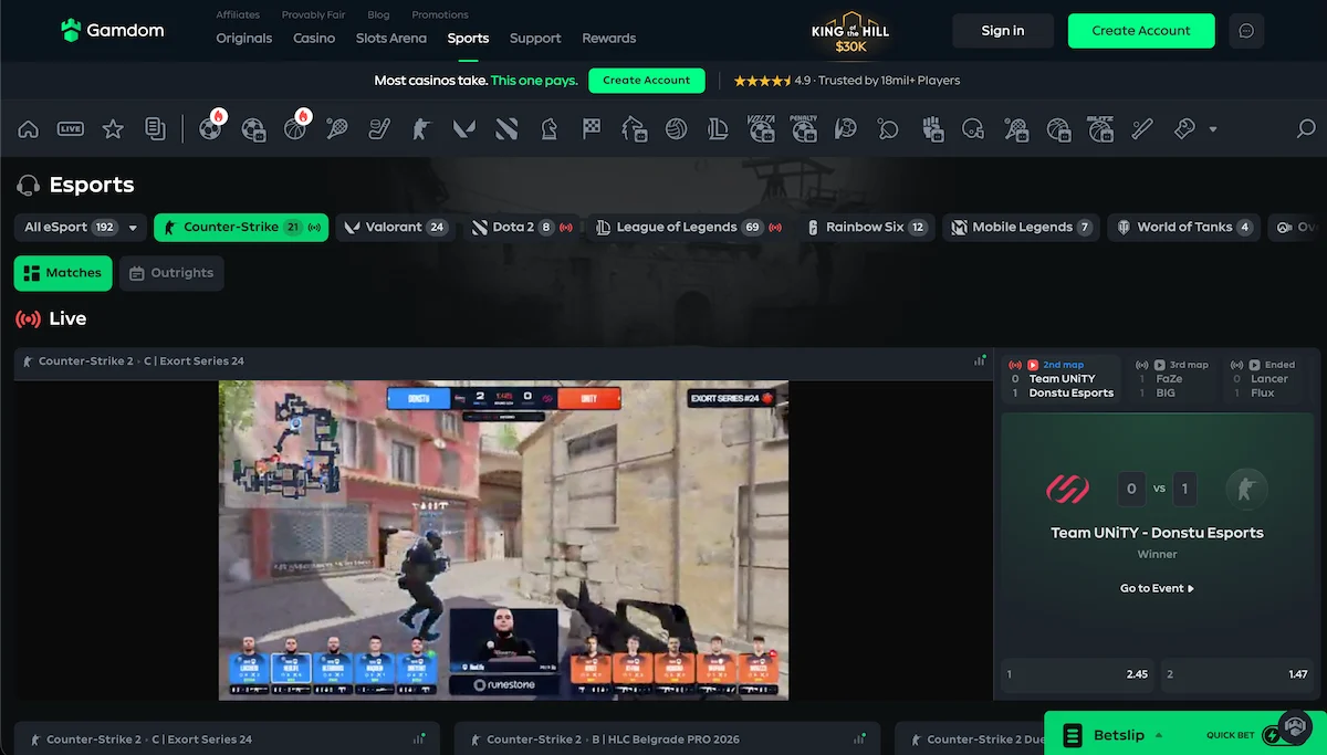 Gamdom Esports klađenje