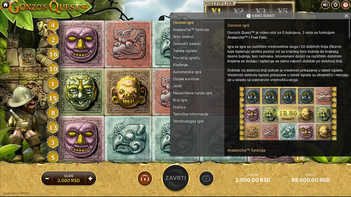 Gonzo's Quest pravila igre