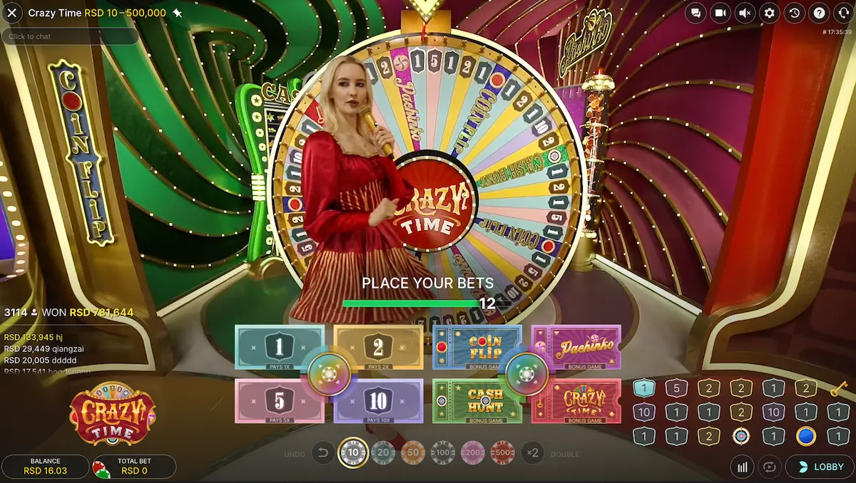 Crazy time uživo kazino game show igra