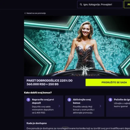 Sportuna kazino bonus dobrodošlice: 225% do 360.000 rsd + 250 spinova